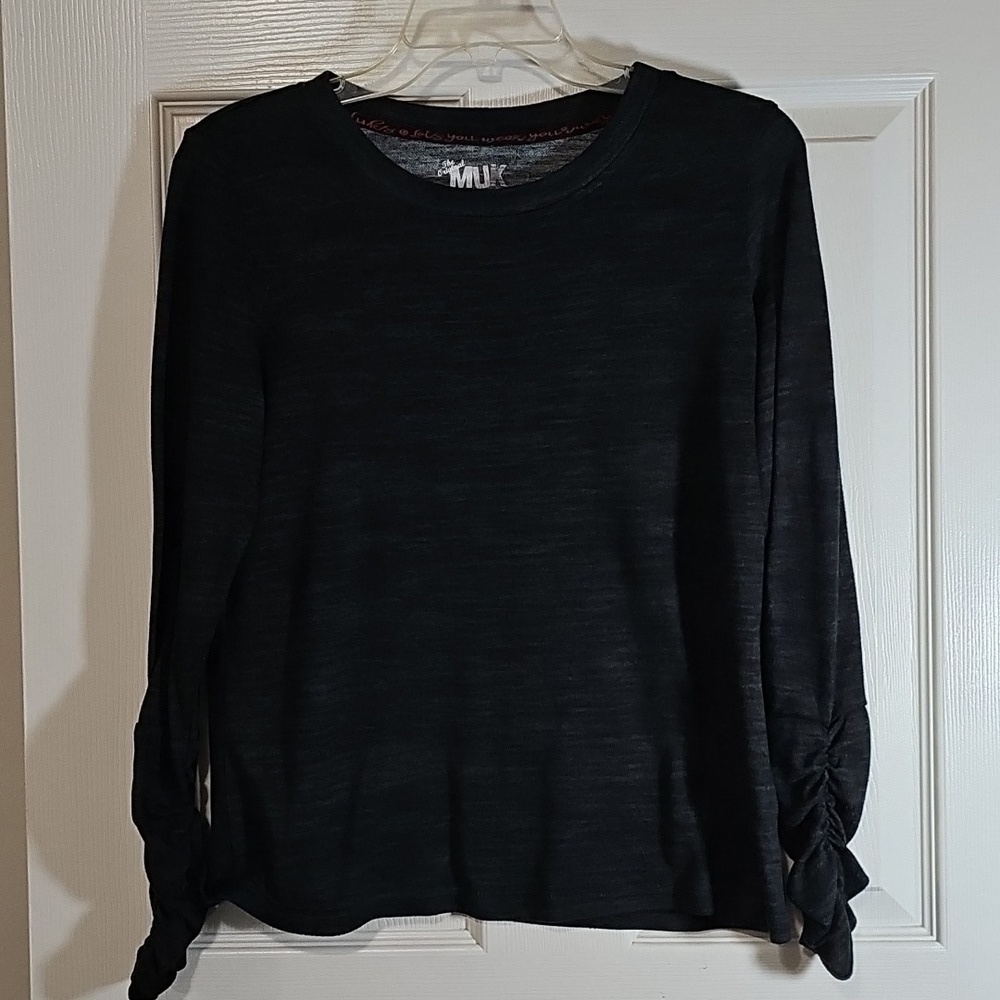 Muk Luks Cozy Layer Gathered Long Sleeve Shirt Bateau Neck Stretch Size S Petite